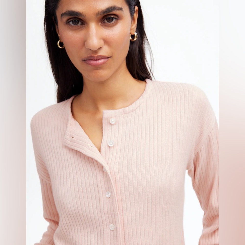 Madewell Pale Blush Pink Relaxed Button- Front Cardigan Knit Top size XS EUC - Picture 2 of 12